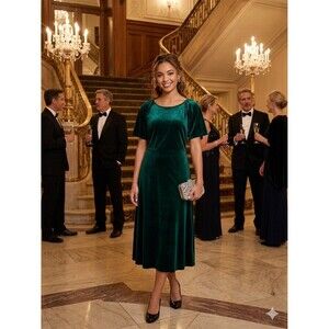 NWT Children Place Green Velvet Short Flutter Sleeve Boho Classic A-Line Dress M